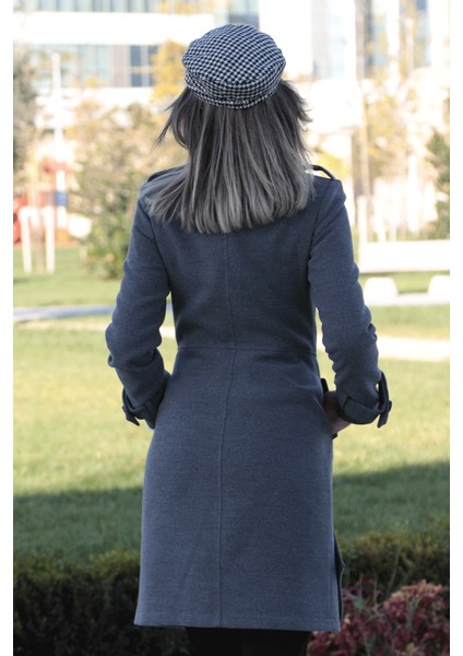 Pileli Apoletli Düğmeli Kaşe Kaban - Antrasit fırsatları