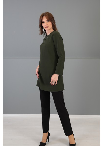 Sıfır Yaka Uzun Kol Bluz- Haki indirimleri
