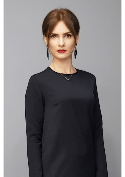 Sıfır Yaka Uzun Kol Bluz- Siyah