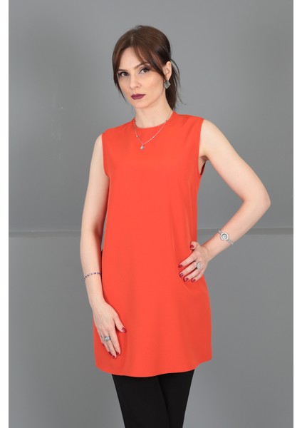 Sıfır Yaka Kolsuz Bluz-Turuncu fiyatları