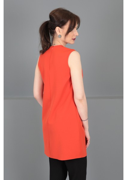 Sıfır Yaka Kolsuz Bluz-Turuncu fırsatları