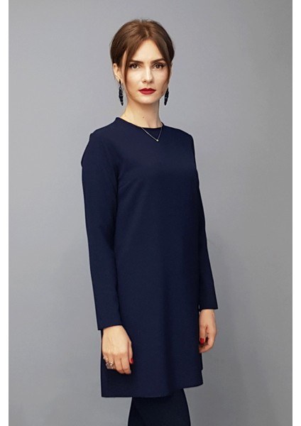 Sıfır Yaka Uzun Kol Bluz- Lacivert fiyatları