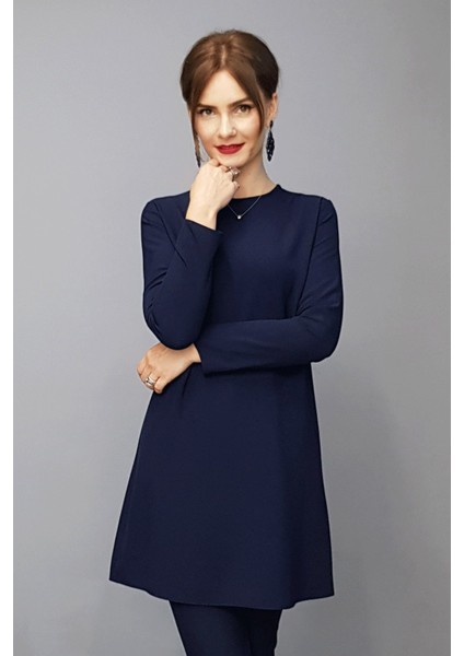 Sıfır Yaka Uzun Kol Bluz- Lacivert modelleri