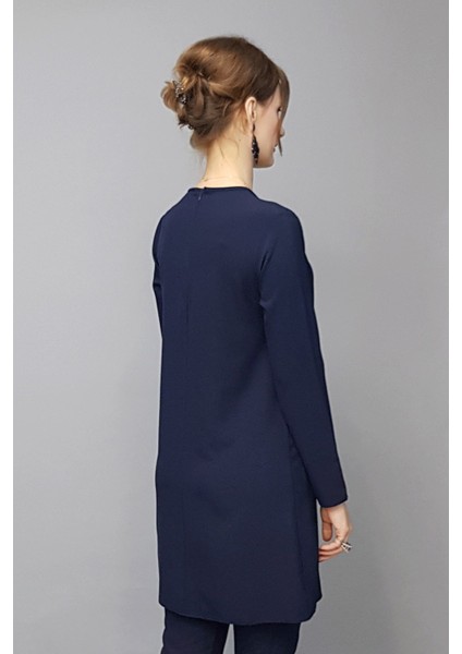 Sıfır Yaka Uzun Kol Bluz- Lacivert fırsatları