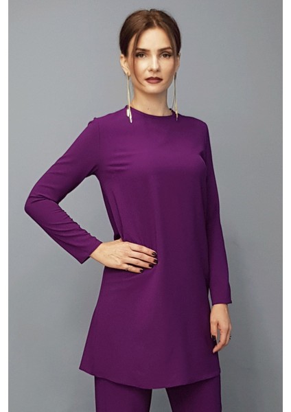 Sıfır Yaka Uzun Kol Bluz- Mürdüm fırsatları