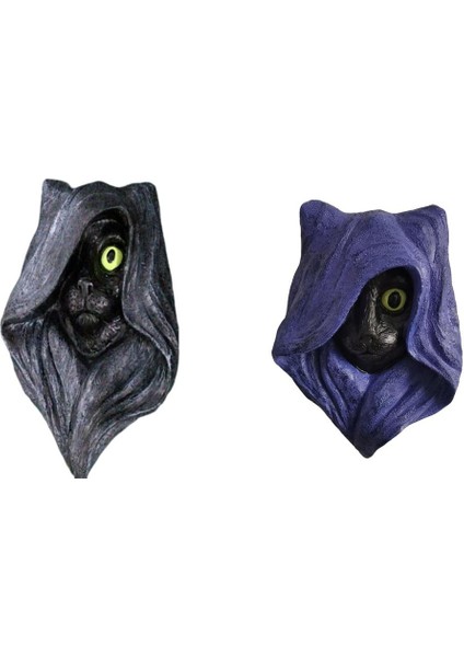 2 Pcs Gizemli Şapka Cat Figurine Heykeli Çim Gri Mor İçin Yaratıcı (Yurt Dışından)