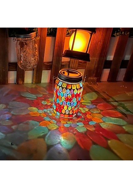 Mozaik Güneş Işığ Kavanoz Lambası Gece Işıkları Dekoratif Bahçe Kırmızı (Yurt Dışından)