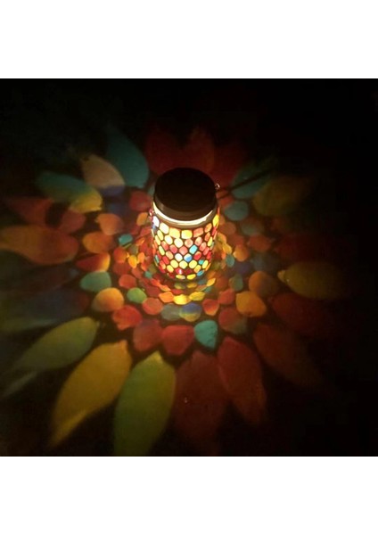 Mozaik Güneş Işığ Kavanoz Lambası Gece Işıkları Dekoratif Bahçe Kırmızı (Yurt Dışından)