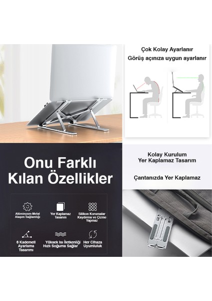 I-Stand N3 Alüminyum Katlanabilir-Taşınabilir, Ayarlı Dizüstü Laptop Bilgisayar Standı (Gümüş Renk)