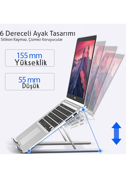 I-Stand N3 Alüminyum Katlanabilir-Taşınabilir, Ayarlı Dizüstü Laptop Bilgisayar Standı (Gümüş Renk)