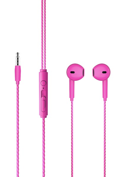 EH104 3.5mm Jacklı Kulak İçi Mikrofonlu Kulaklık Pembe