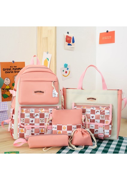 5 Parça Okul Çantası Seti - Pembe (Yurt Dışından)