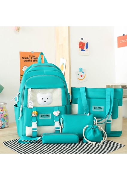 5 Parça Büyük Kapasiteli Sevimli Sırt Çantası Seti - Yeşil (Yurt Dışından)