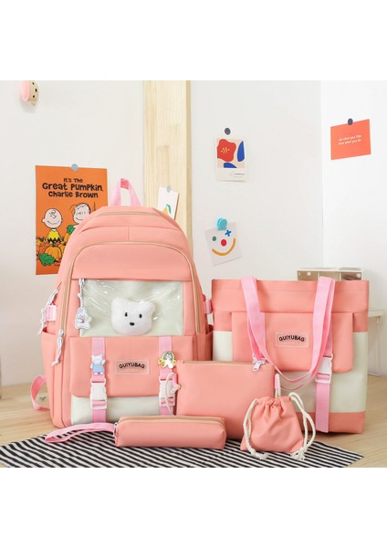 5 Parça Büyük Kapasiteli Sevimli Sırt Çantası Seti - Pembe (Yurt Dışından)