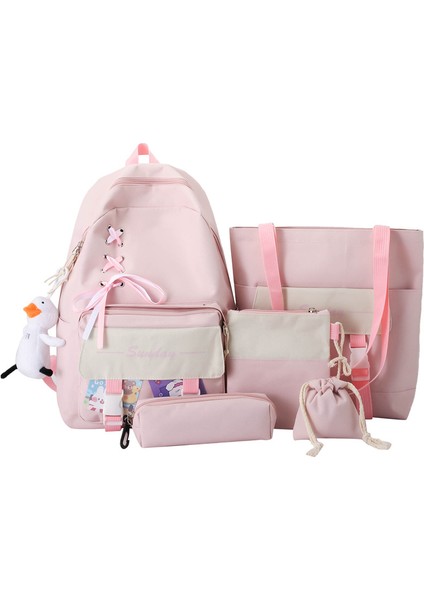 5 Parça Büyük Kapasiteli Sevimli Sırt Çantası Seti - Açık Pembe (Yurt Dışından)