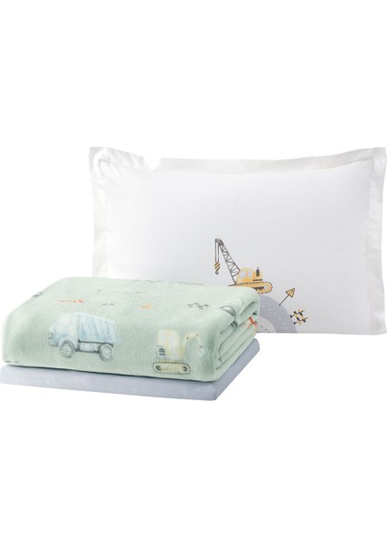 Bedding Busy Trucks Tek Kişilik Wellsoft Battaniyeli Lastikli Çarşaf Seti - Yeşil fırsatları