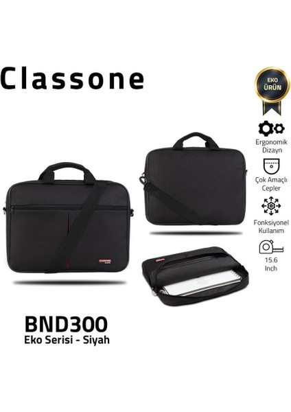 BND300-T300 Eko Serisi 15,6" Uyumlu Notebook, Laptop Çantası SIYAH+T300 Kablosuz Mouse