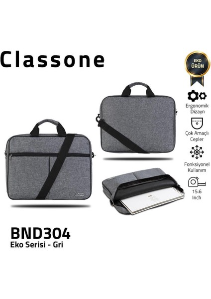 BND304-T300 Eko Serisi 15,6" Uyumlu-Notebook, Laptop Çantası GRI+T300 Kablosuz Mouse
