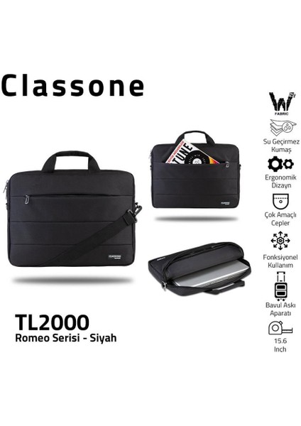 TL2000-T300 Wtxpro Su Geçirmez Kumaş 15,6" Notebook, Laptop ÇANTASI-SIYAH+T300 Kablosuz Mouse