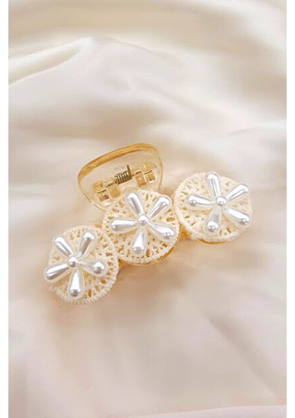 Dantel Çiçek Incili Şeffaf Mandal Toka