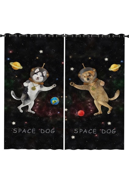 2pcs Polyester Fiber Duş Perdeleri Hotel Dekorasyon Uzay Köpeği Için Pencere Perdeleri 150X166CM