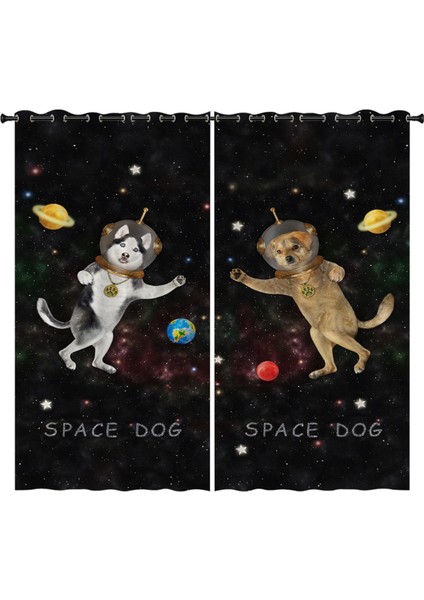 2pcs Polyester Fiber Duş Perdeleri Hotel Dekorasyon Uzay Köpeği Için Pencere Perdeleri 150X166CM