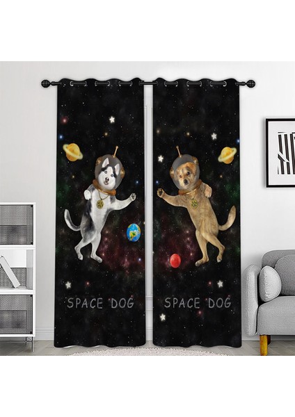 2pcs Polyester Fiber Duş Perdeleri Hotel Dekorasyon Uzay Köpeği Için Pencere Perdeleri 150X166CM
