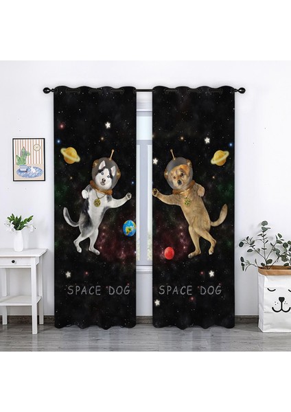 2pcs Polyester Fiber Duş Perdeleri Hotel Dekorasyon Uzay Köpeği Için Pencere Perdeleri 150X166CM