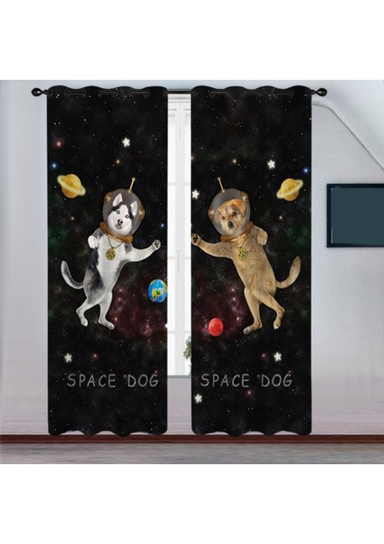 2pcs Polyester Fiber Duş Perdeleri Hotel Dekorasyon Uzay Köpeği Için Pencere Perdeleri 150X166CM