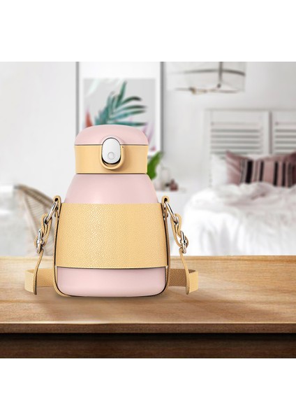 Vakum Yalıtımlı Flask Sıcak Su Tumbler ile Saman Kapaklı Sızdırmaz Seyahat Pembe