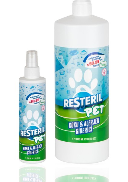 Resteril Hiyen Spreyi Pet 200x1000ml Kedi Koku Giderici Yatağı Oyuncağı Mama Kabı Set