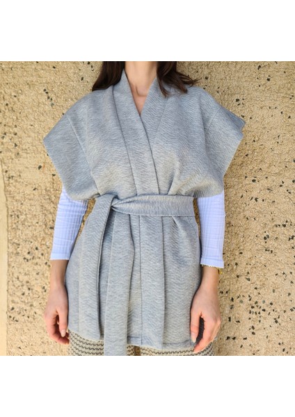Yumuşak Dokulu Kapitone Kalın Ovre Yelek Kimono