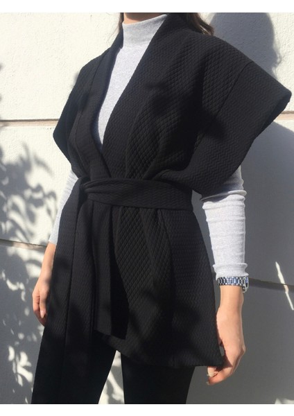 Yumuşak Dokulu Kapitone Kalın Ovre Yelek Kimono