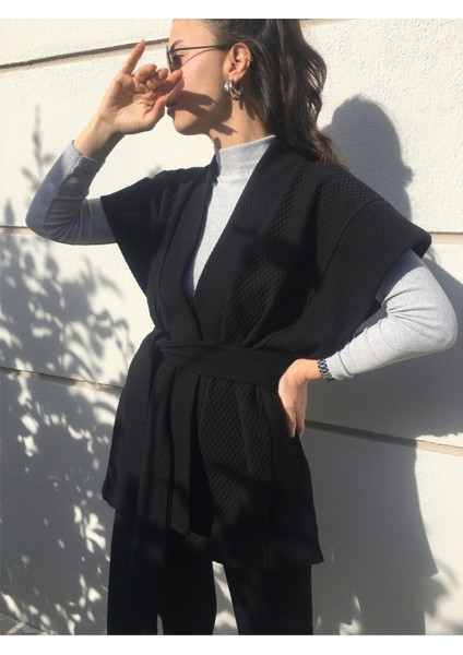Yumuşak Dokulu Kapitone Kalın Ovre Yelek Kimono