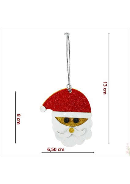 Süsle Bebek ve Parti Yılbaşı Ağaç Süsü, 8cm Simli Noel Baba - 6 Adet