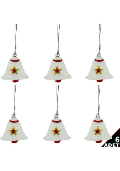 Yılbaşı Ağaç Süsü, 6cm Simli Çan - 6 Adet