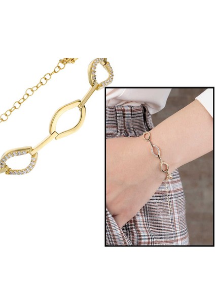 Zirkon Taşlı 6lı Marina Model Gold Renk 925 Ayar Gümüş Bayan Bileklik