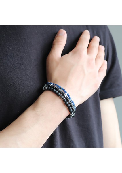 Küre Kesim Siyah Oniks-Lapis-Hematit Kombinli Doğaltaş Bileklik fiyatları