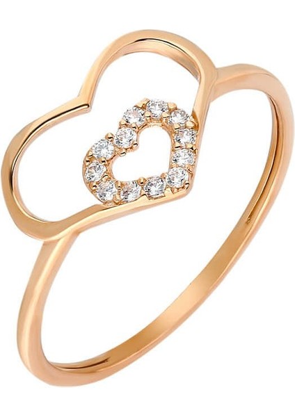 Zirkon Taşlı Iç Içe Kalp Tasarım Rose Renk 925 Ayar Gümüş Bayan Yüzük fiyatları