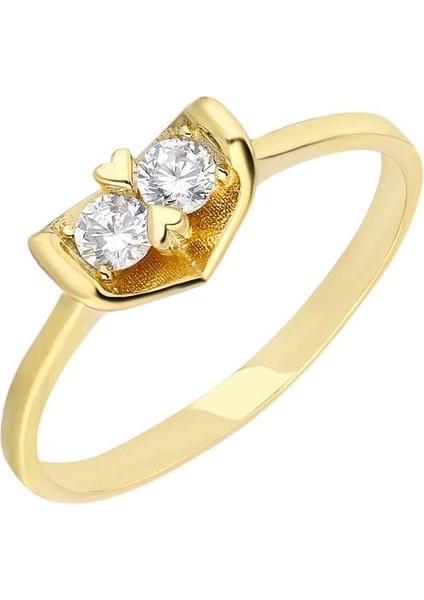 Zirkon Taşlı V Tasarım Gold Renk 925 Ayar Gümüş Bayan Yüzük fiyatları