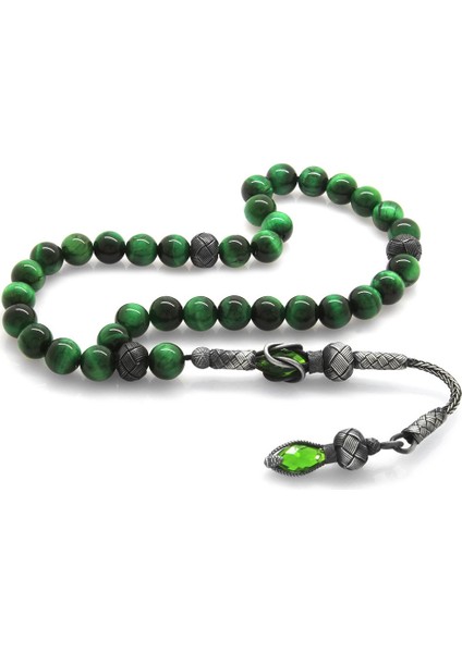 1000 Ayar Gümüş Kazaz Püsküllü Küre Kesim Yeşil Kaplangözü Doğaltaş Tesbih