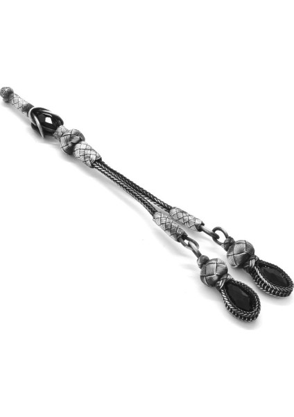 Siyah Zirkon Taşlı 2li 1000 Ayar Gümüş Kazaz Püskül