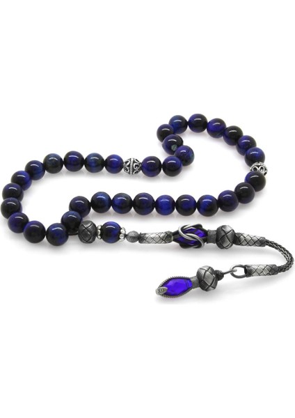 1000 Ayar Kazaz Püsküllü Küre Kesim Mavi Kaplangözü Doğaltaş Tesbih