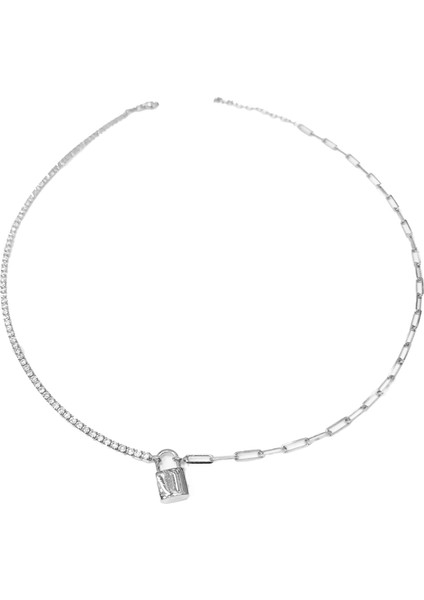 Yarısı Suyolu Yarısı Italyan Zincirli Kilit Gümüş Choker Kolye modelleri
