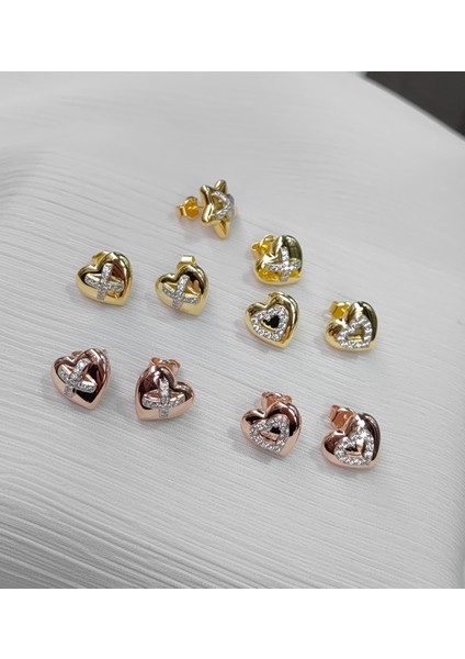 Çift Renkli Kalp Gümüş Küpe fırsatları