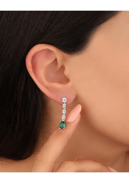 Renkli Damla Taş Sallantılı Gümüş Küpe