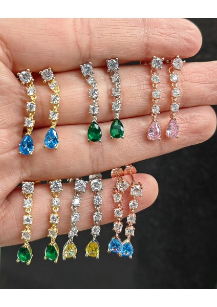 Renkli Damla Taş Sallantılı Gümüş Küpe indirimleri
