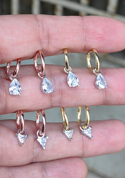 Üçgen Sallantılı Zirkon Taşlı Gümüş Küpe modelleri