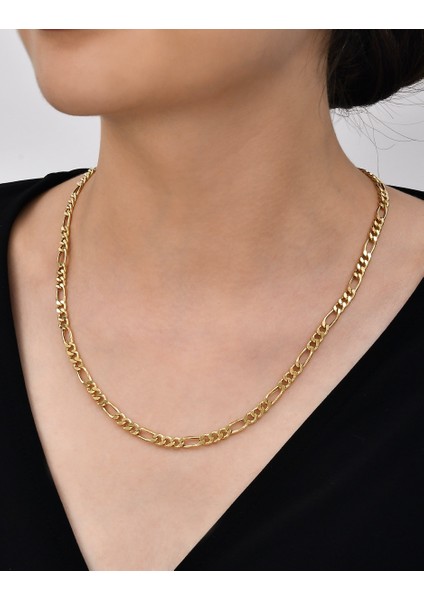 Figaro Zincir 14 Ayar Gerçek Altın Zincir Kolye - Kalınlık: 3.75 mm - (585 Damgalı)