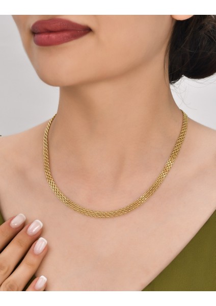 Forse Bismark Hasır Zincir 14 Ayar Gerçek Altın Zincir Kolye - Kalınlık: 4.00 mm - (585 Damgalı) - 50 cm
